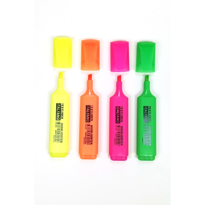 4lü Neon Renk İtalyano Fosforlu Kalem Ergonomik Tasarım Kolay Kullanım Fosforlu İşaret Kalemi
