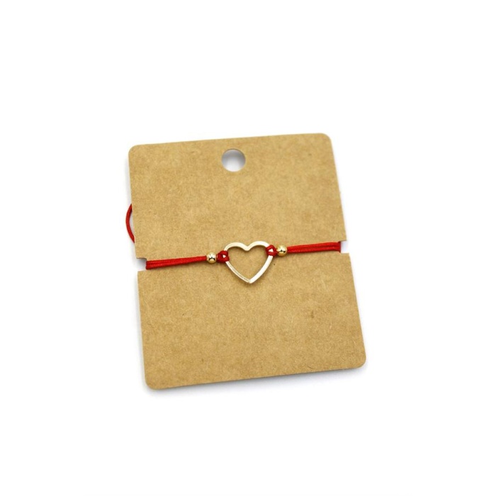 Halka Kalp İp Bileklik - Kırmızı