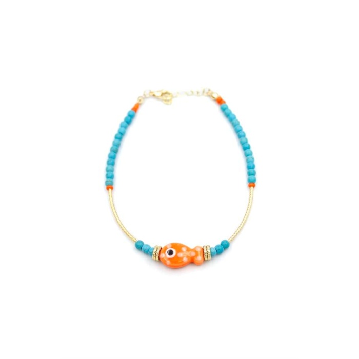 Boncuklu Balık Halhal - Turuncu