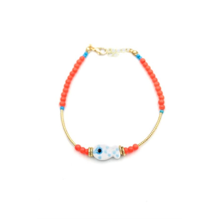 Boncuklu Balık Halhal - Beyaz