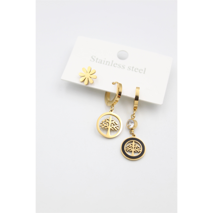 3lü Hayat Ağacı Küpe - Altın