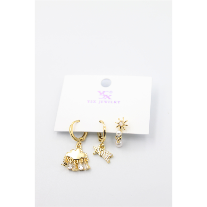 3lü Bulut Küpe - Altın