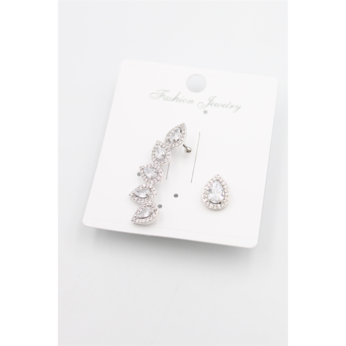 Taşlı Kıkırdak Küpe - Gümüş