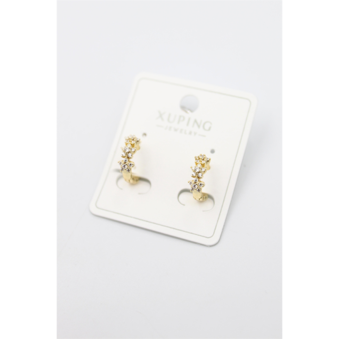 Taşlı Halka Küpe - Altın