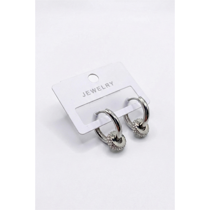 Taşlı Halka Küpe - Gümüş