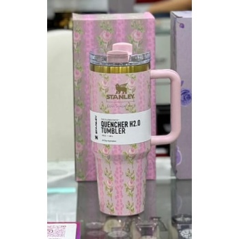 Stanley Pembe Renk Gül Desenli   Pipetli Termos 1.18 Lt