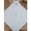 Yenidoğan Beyaz Wool Yün Kumaş Ayıcık Kulaklı Kundak Bebek Battaniyesi