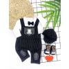 Papyonlu Kasket Şapkalı Ayıcık Nakışlı 2li Erkek Bebek Salopet Takımı