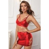 Kadın Fantezi Deri Kostüm Harness Erotik Kıyafet 21035 Kırmızı