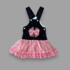 2-3-4 Yaş Fiyonklu Düğme Detaylı Tül Etek Kot Kumaş Salopet Kız Çocuk Elbisesi