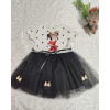 2-3-4 Yaş Puantiyeli Mickey Baskılı Kurdela Kuşaklı Astarlı Kız Bebek Tütü Elbisesi