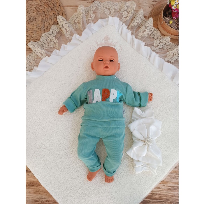 Yenidoğan Wool Yün Kumaş Taç Nakışlı Güpür Duvaklı Fiyonk Prizma Taş Unisex Kundak Bebek Battaniyesi