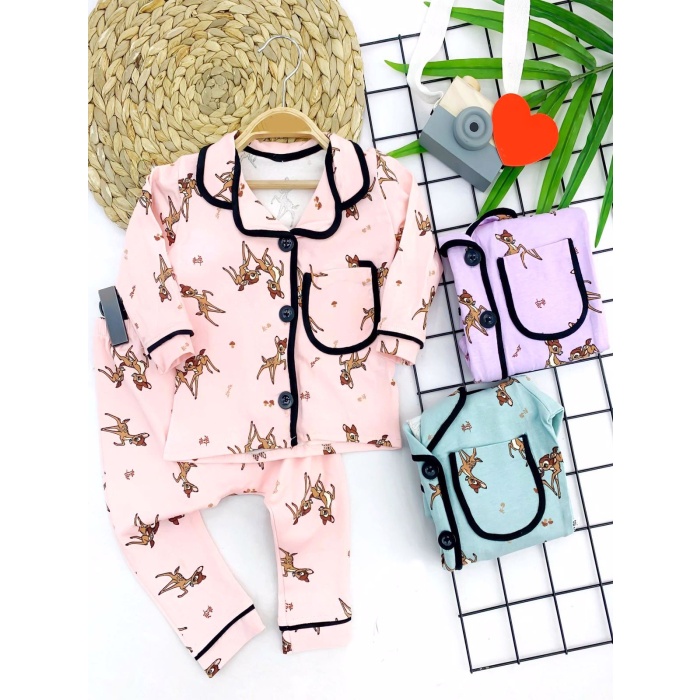 Ceylan Baskılı Düğme Kapamalı 2li Kız Erkek Bebek Pijama Takımı