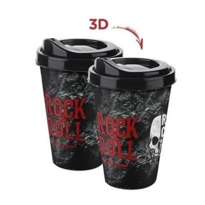 3D Efektli Kapaklı Kahve Bardağı, Taşınabilir Pratik İçecek Bardağı (4434)