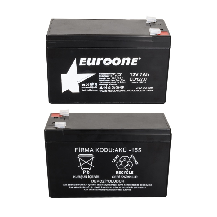 EUROONE EO127.0 12 VOLT - 7 AMPER AKÜ (150 X 65 X 90 MM) (4434)
