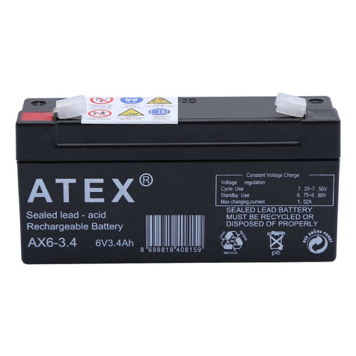 ATEX AX6-3.4 6 VOLT - 3.4 AMPER YATIK AKÜ (12.5X6X3CM) (4434)