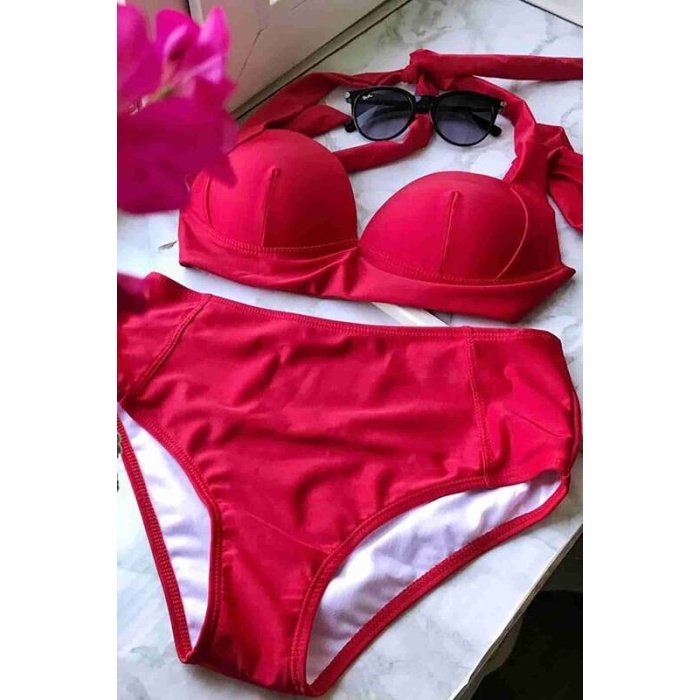 Angelsin Kırmızı Yuksek Bel Bikini Altı Kırmızı Ms42059