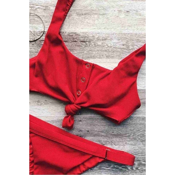 Angelsin Kırmızı Çıtçıtlı Bikini Üstü Kırmızı Ms42138