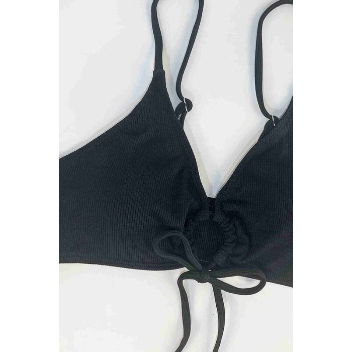 Angelsin Bağlamalı Şık Bikini Üstü Siyah Ms43109