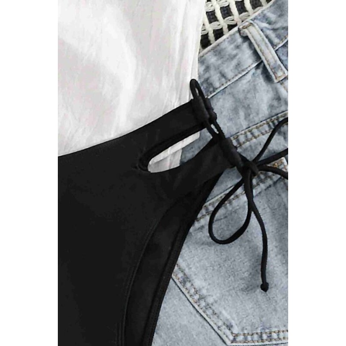 Angelsin Özel Tasarım Yandan Bağlamalı Bikini Altı Siyah Ms41798