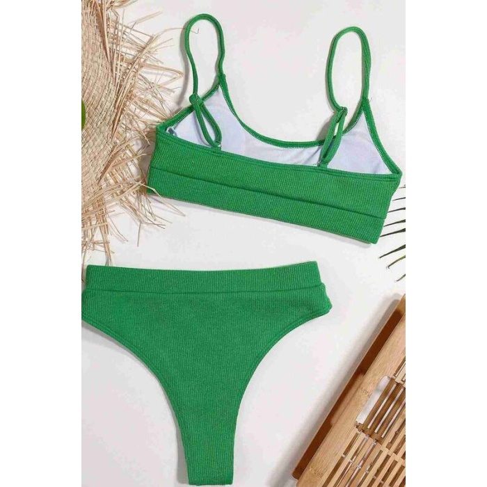 Angelsin Yüksek Bel Fitilli Kumaş Bikini Altı Yeşil Ms43718