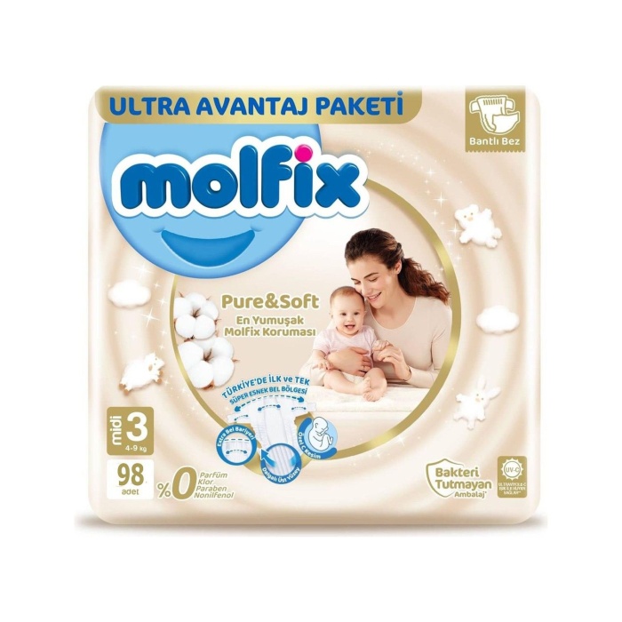 Molfix Pure&Soft Bebek Bezi Ultra Avantaj Paketi 3 Beden 4-9 Kg 98 Adet