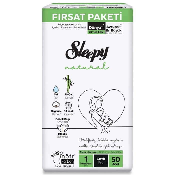 Sleepy Natural Bebek Bezi Fırsat Paketi 1 Yenidoğan 2-5 Kg 50 Adet