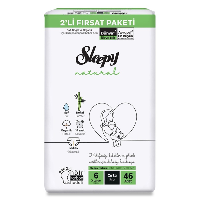 Sleepy Natural Bebek Bezi 2Li Fırsat Paketi 6 Beden 15-25 Kg 46 Adet