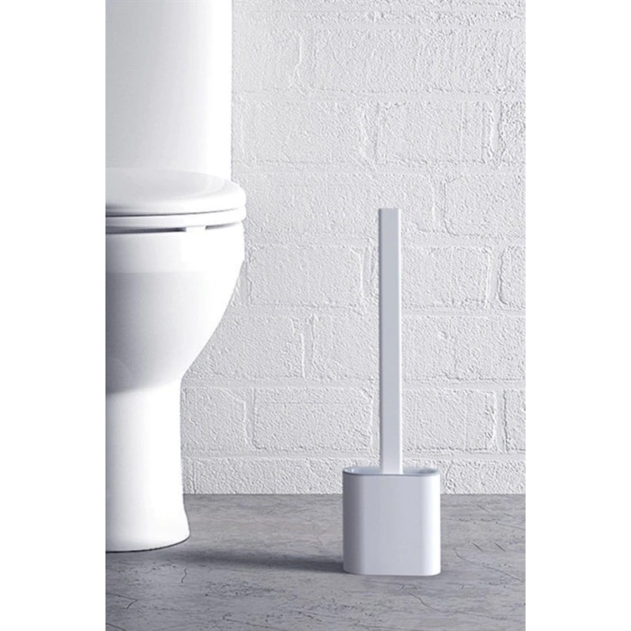 Duvara Monte Edilebilir Kapaklı Askılı Klozet Yumuşak Silikon Başlıklı Tuvalet Fırçası Seti (4434)