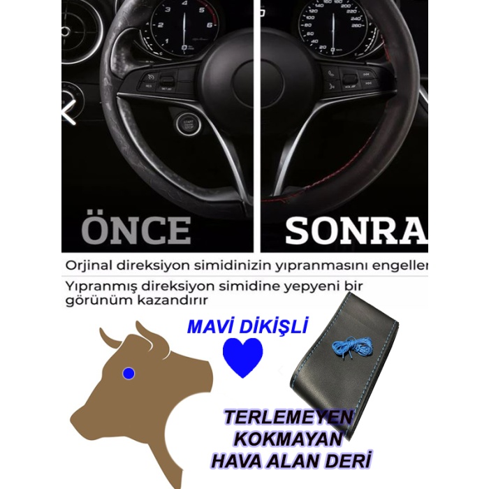 FORD C MAX uyumlu araba,oto,araç direksiyon kılıfı mavi dikiş