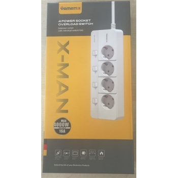 Yamatik X-MAN-104 A-CLASS 4lü Ayrı Anahtarlı 2 Metre Akım Korumalı Grup Priz 1400 Joule