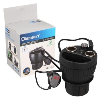 Olesson 1640 12-24V Çiftli Çift Usbli 120W 80Cm Kablolu Dijital Ekranlı Araç Çakmak Çoklayıcı