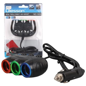 Olesson 1632 12-24V 120W 80cm Kablolu 3lü Araç Çakmak Çoklayıcı