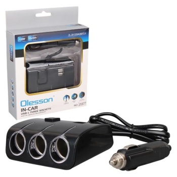 Olesson 1506 12-24V Çift USB Girişli 120W 80 CM Kablolu 3LÜ Araç Çakmak Çoklayıcı