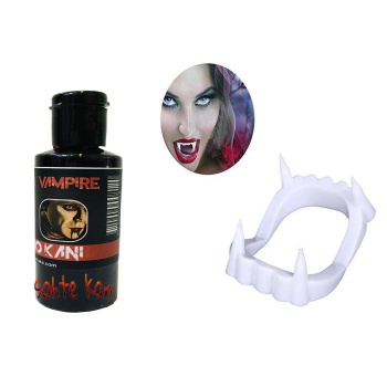 Beyaz Renk Çift Damak Takma Vampir Dişi ve 50 gr Tiyatro Kanı Set