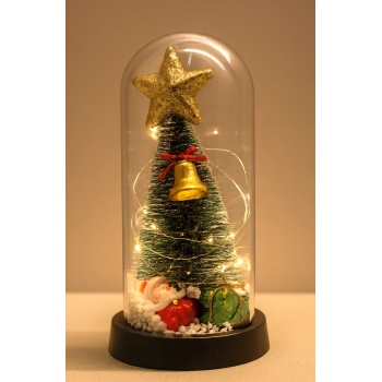 Yılbaşı Temalı Işıklı Dekoratif Cam Fanus - Model 6