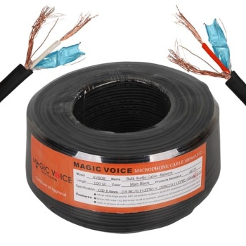 MagicVoice AV808 0.20Mm Kesit Bitişik ve Blendajlı İkili 100 Metre Kalın Walkman Mikrofon Ses Kablosu (OD:8.0Mm)
