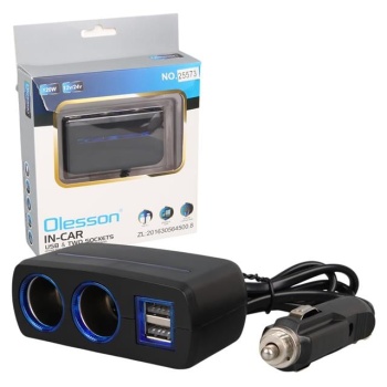 Olesson 1638 12-24V Çift USB Girişli 120W 80 CM Kablolu 2LI Araç Çakmak Çoklayıcı