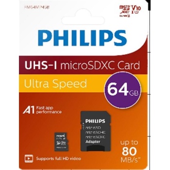 Philips FM64MP45B/00 64GB Class10 UHS-I U1 TF Adaptörlü Micro SDXC Hafıza Kartı