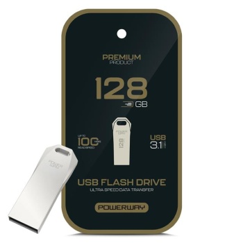 Powerway Premium 128 GB 100MB/S Ultra Hızlı USB 3.1 Metal Silver Flash Bellek