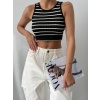 Bantı Çift Renk Çizgili Crop Triko Bluz