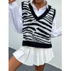 Kadın V Yaka Zebra Desen Süveter