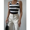 Kalın Çizgili Crop Triko Bluz