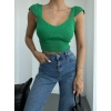 Omuzu Volanlı Crop Triko Bluz