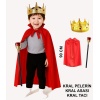 Çocuk Kral Kostüm Seti – Kırmızı Pelerin, Taç ve Asa (90 cm)
