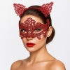Romantik Kırmızı Dantel Maske Seti – Kedi Kulaklı Taç ve Maske No 3