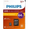 Philips FM64MP45B/00 64GB Class10 UHS-I U1 TF Adaptörlü Micro SDXC Hafıza Kartı
