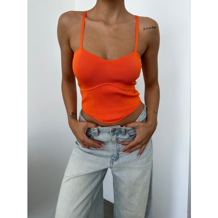 Kadın  Spor Kesim Crop Triko Bluz