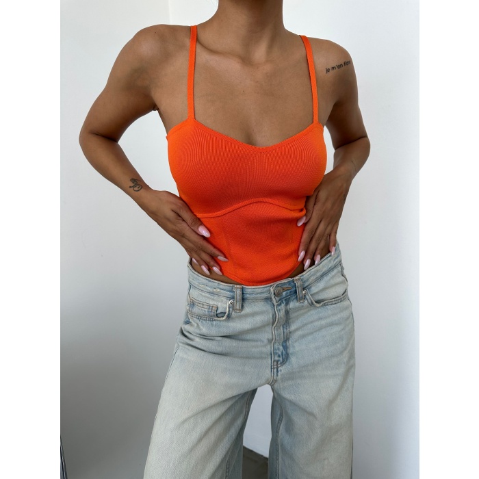 Kadın  Spor Kesim Crop Triko Bluz