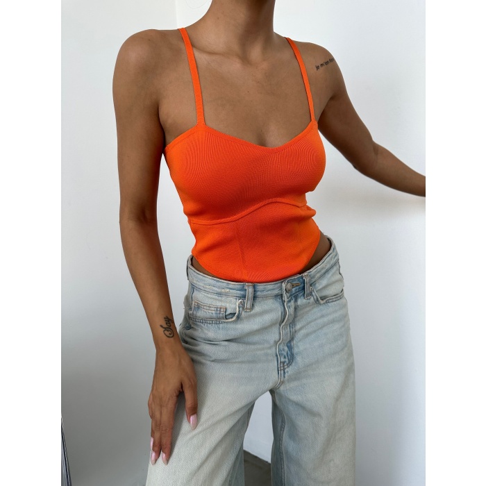 Kadın  Spor Kesim Crop Triko Bluz